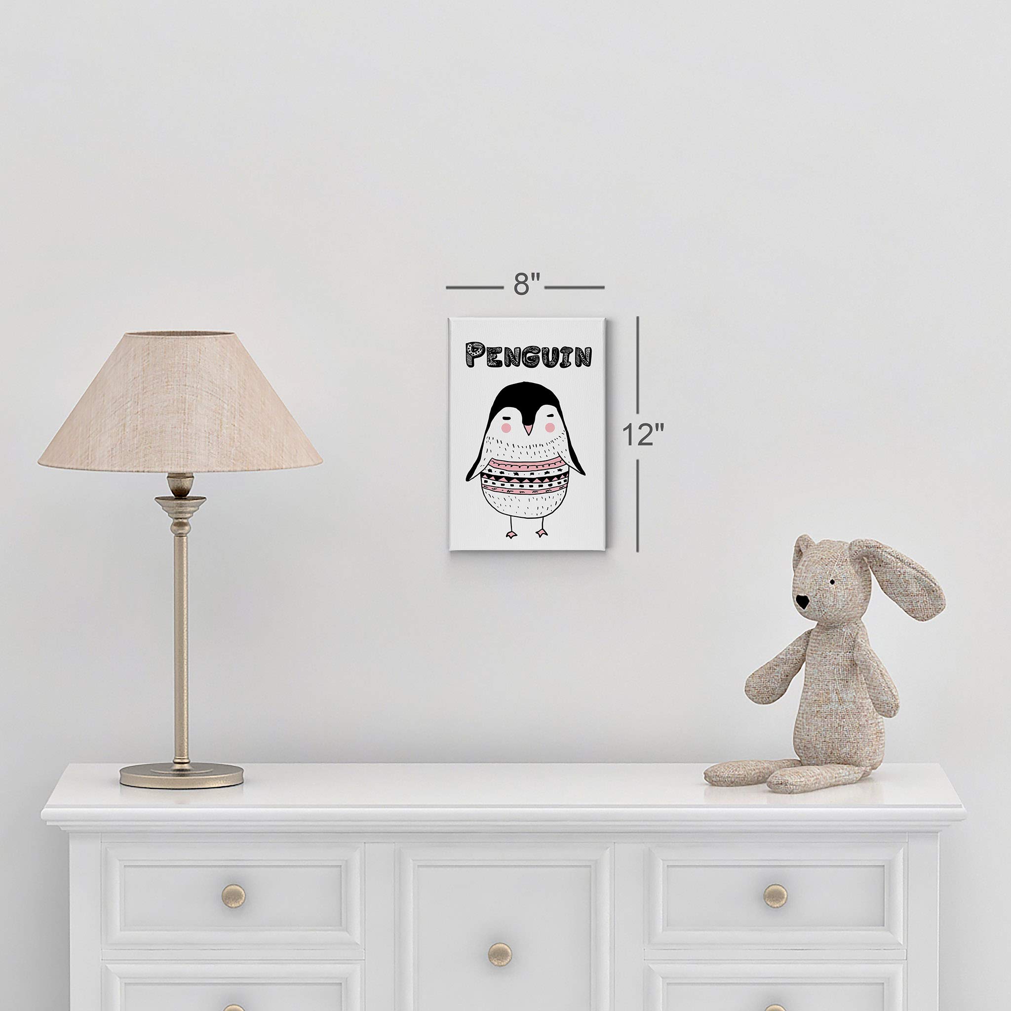 Scandinavian Penguin Canvas Wall Art - Handmade in USA, 17x11 Inch, Ready to Hang - Perfect for Kids Room, Nursery & Baby Room Decor - Cute Animal Illustration for Playful Home Decor