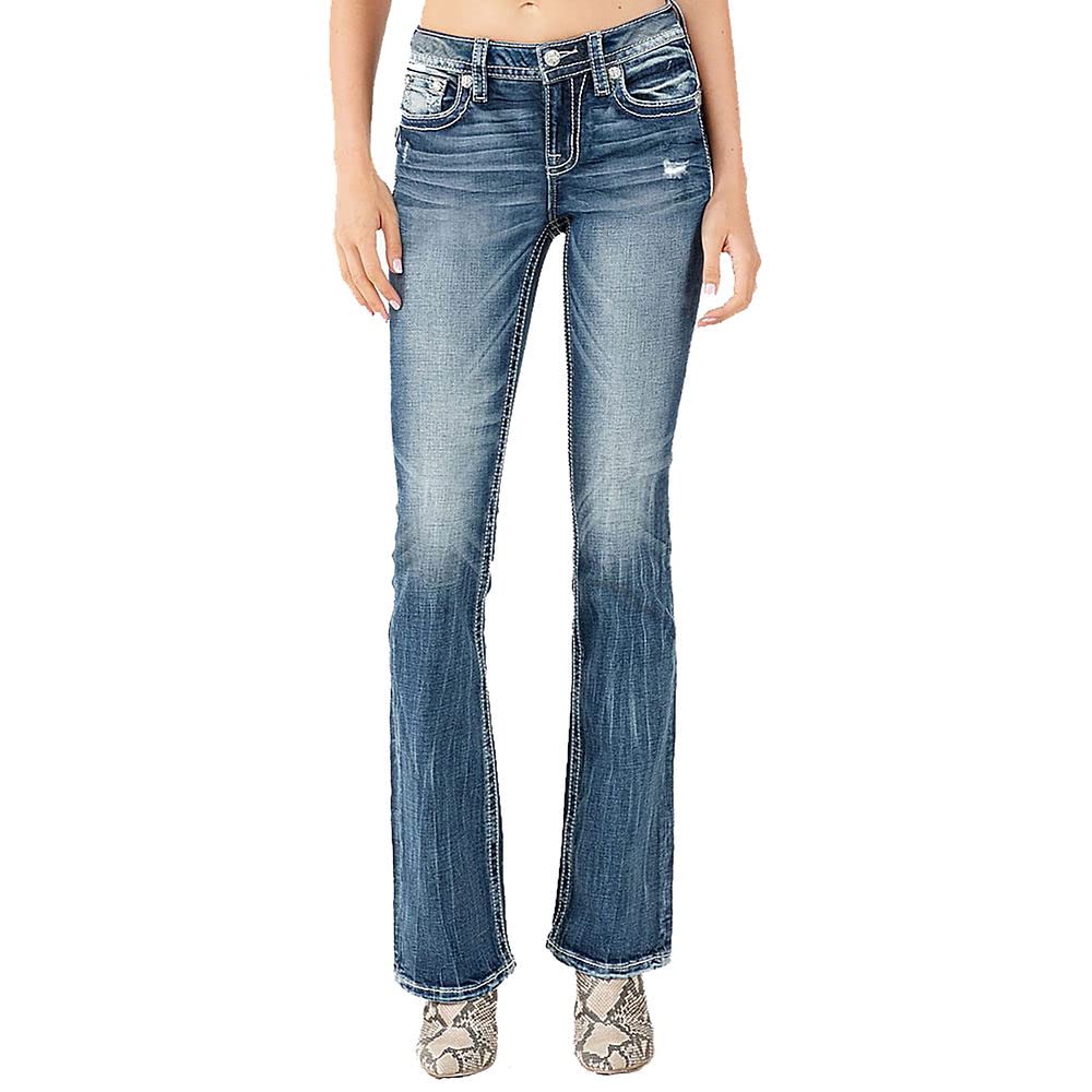 Miss Me Women's Southwestern Feather Bootcut Jeans - Stylish Western Denim Pants for Casual Wear & Country Outfits