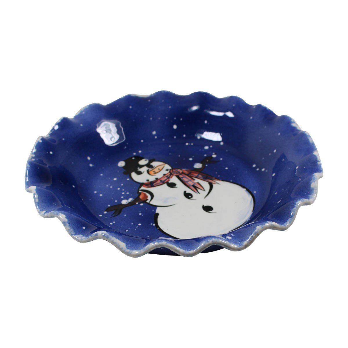 Debra Kelly Blue Ceramic Snowman Pie Plate - 9 Inch Round Baking Dish for Holiday Desserts, Christmas Dinner & Winter Party Serving - Renovator's Supply