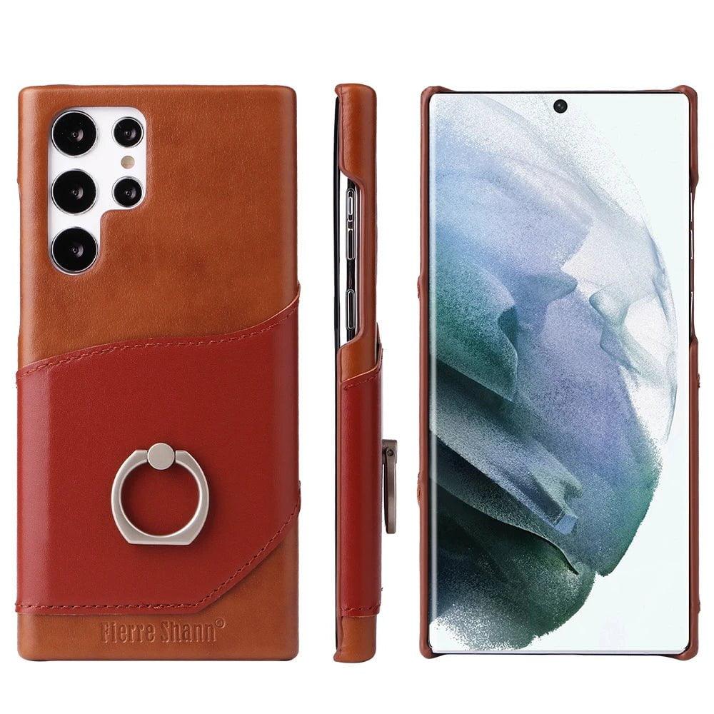 Samsung Galaxy S24 Genuine Leather Ring Case - Premium Protection with Stylish Ring Stand for Hands-Free Viewing & Convenient Carrying