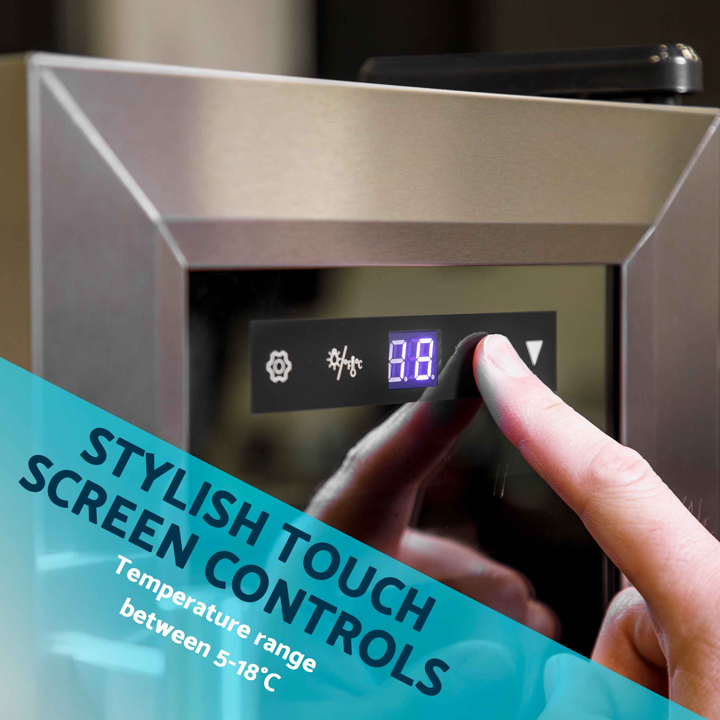 Baridi 18 Bottle Dual Zone Wine Cooler Refrigerator - Touch Screen Control, LED Lighting, Stainless Steel Design - Perfect for Home Bars, Restaurants, and Wine Cellars