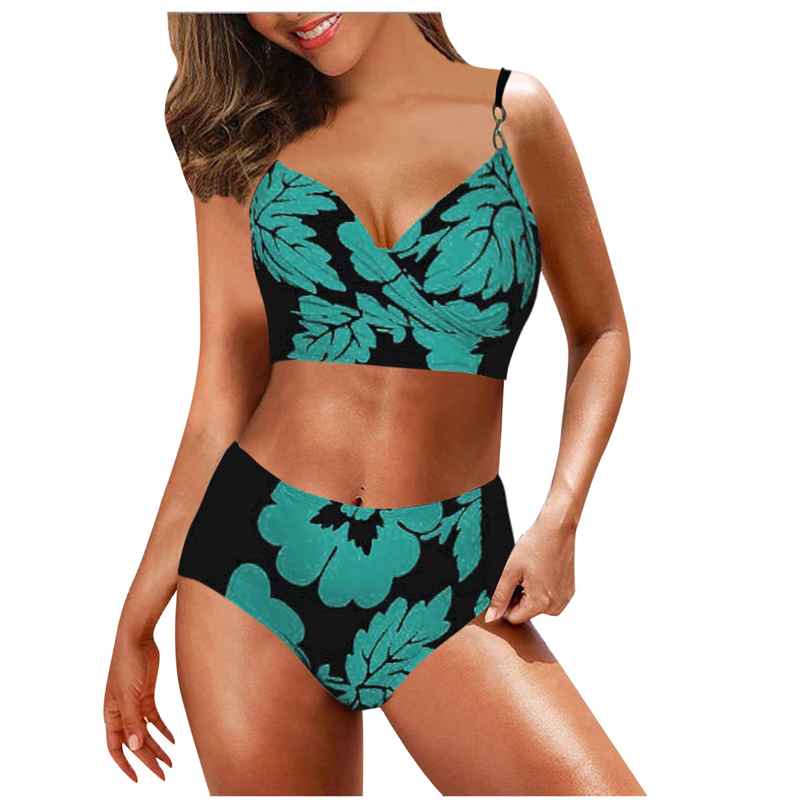 Women's Printed Bikini Swimwear Set - High Waist Swim Top & Bottom for Beach, Pool & Summer Vacations | Comfortable Swim Bras for Under Swimsuits | Trendy Digital Print Swimwear