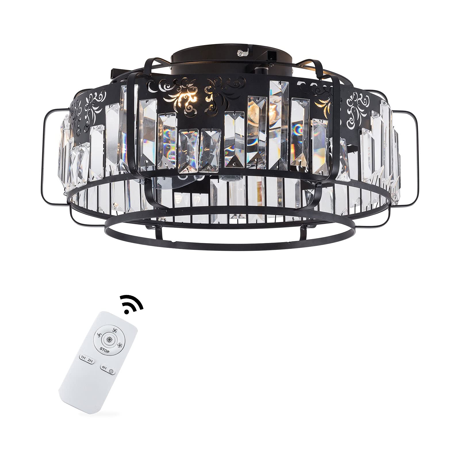 OUKANING Flush Mount Ceiling Fan Light Kit with Remote - 18.5