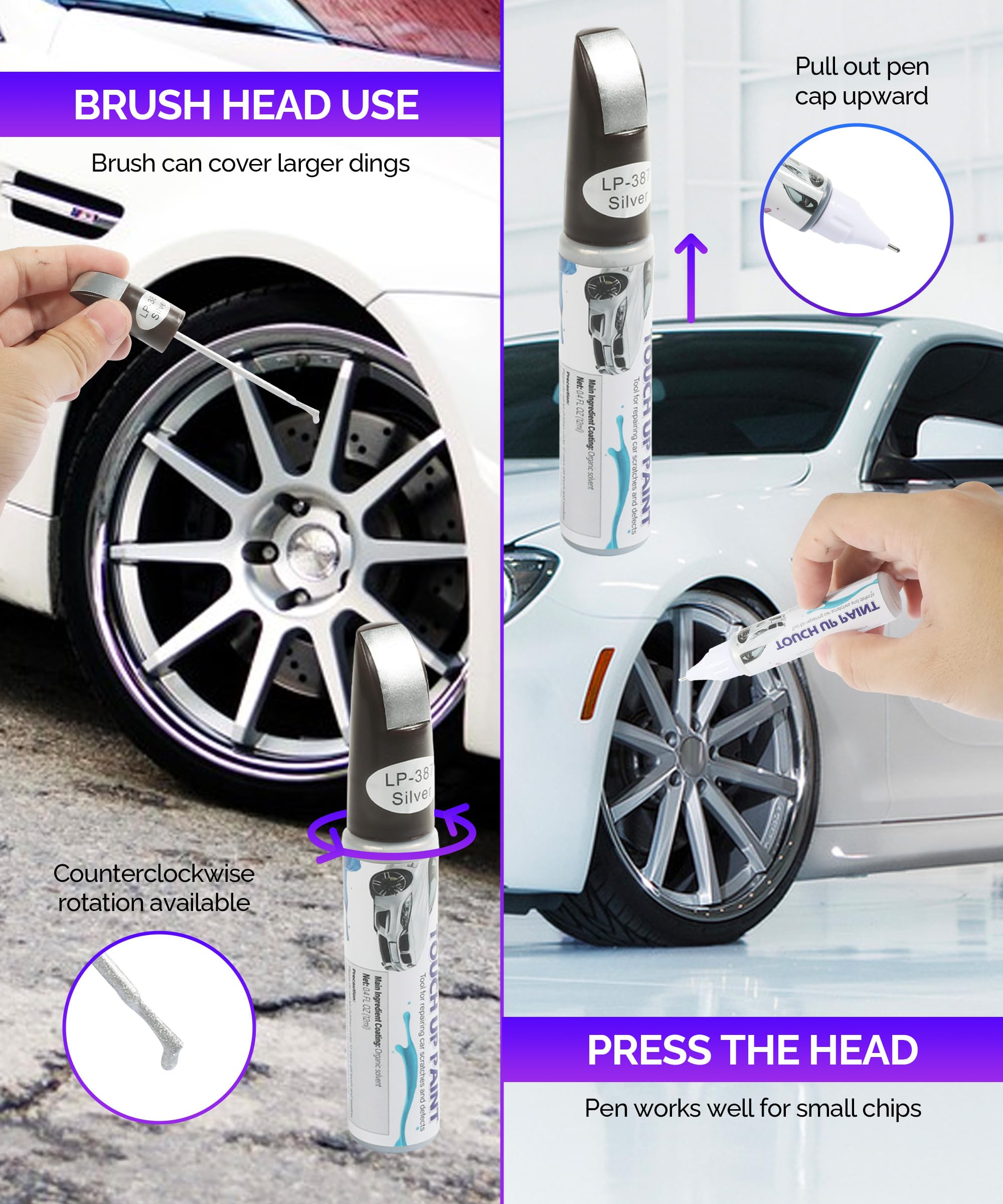RACOONA Car Touch Up Paint Pen - Scratch Repair Kit for Alloy Wheels & Rims (Silver) | Quick Fix for Minor Scratches & Chips | Perfect for DIY Car Maintenance & Auto Detailing