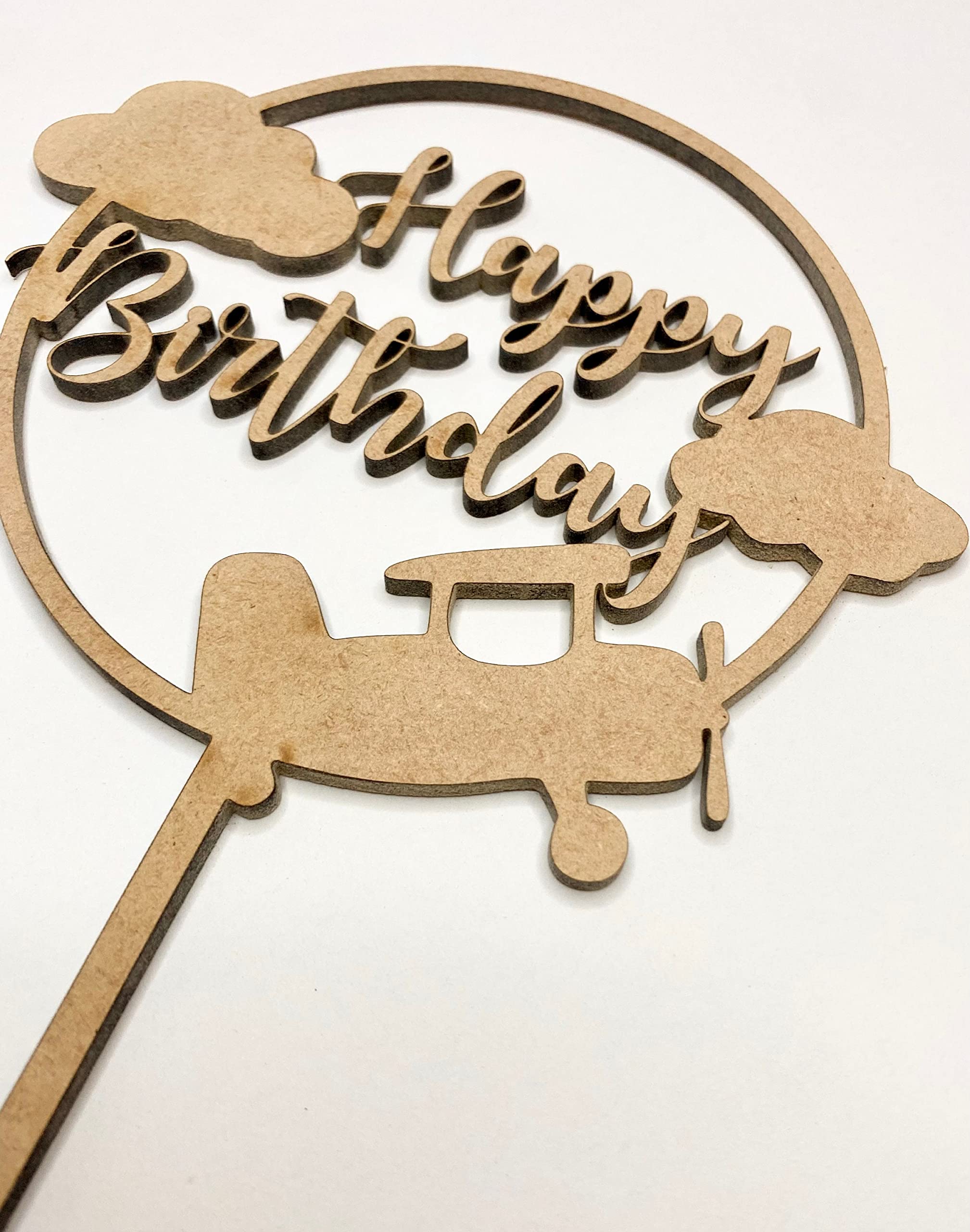 Personalized Wooden Airplane Cake Topper - 'Up Up And Away Happy Birthday' Theme for Wonderful World Birthday Cakes | Perfect for Kids' Birthday Parties, Baby Showers & Aviation-Themed Celebrations