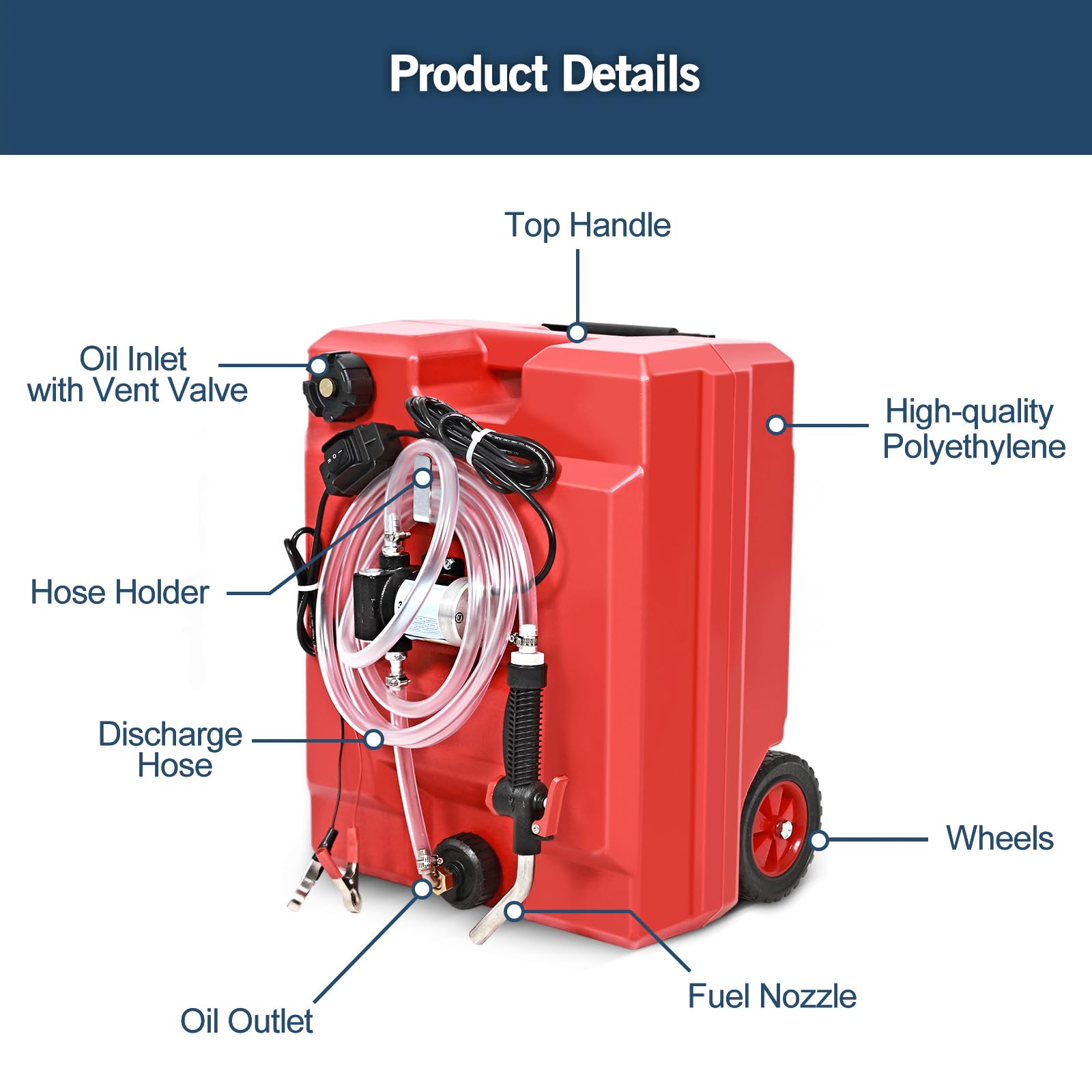 13 Gallon Portable Fuel Caddy Tank with 12V DC Electric Pump - Gas & Diesel Transfer with Reversible Flow, Overheat Protection & Switch Control - Adjustable Handle & Heavy-Duty Wheels - Ideal for Construction Sites, Farms & Emergency Fuel Storage