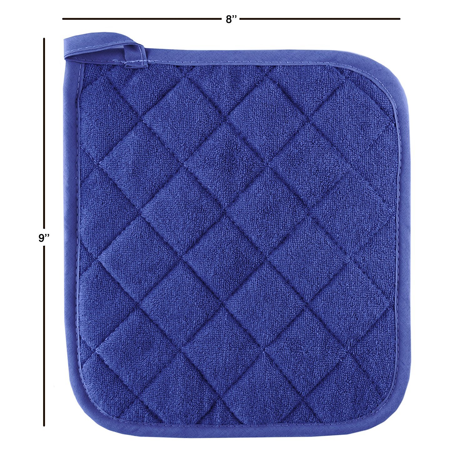 Lavish Home 2-Piece Oversized Heat Resistant Quilted Cotton Pot Holder Set - Blue | Oven Mitts for Cooking, Baking & Kitchen Safety