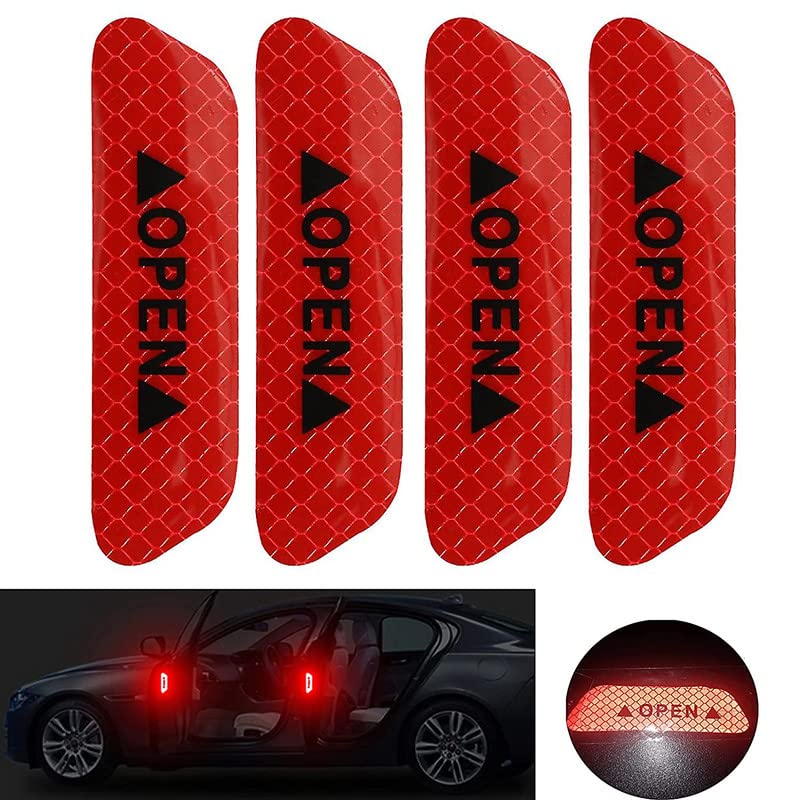 Mr Fix® 4-Pack Red Reflective Car Door Safety Warning Stickers - Universal Fit for Maruti Swift & Other Vehicles - Enhance Nighttime Visibility for Parking Lots & Roadside Emergencies