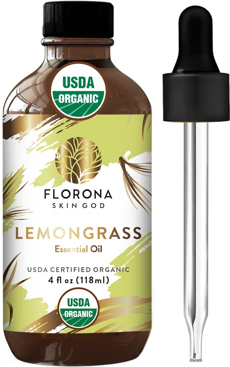 Organic Lemongrass Essential Oil 4oz - USDA Certified for Hair, Skin & Aromatherapy - Diffuser & Massage Use