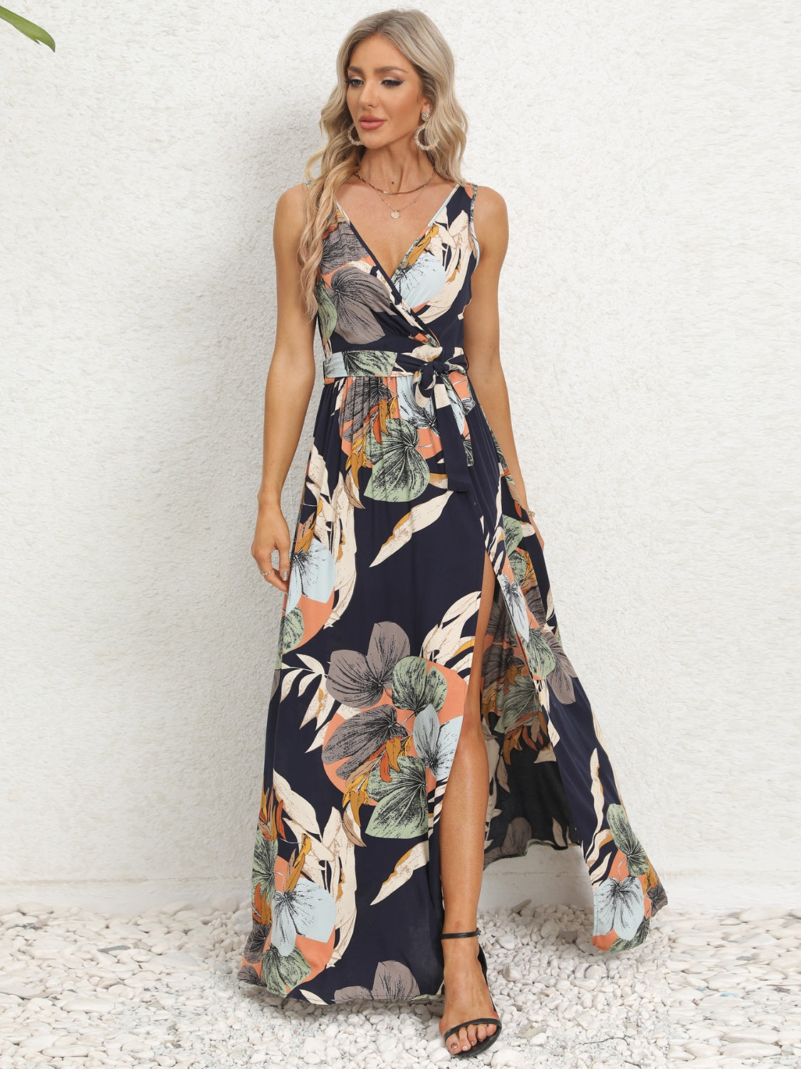 Elegant Slit Tied Printed Surplice Dress for Women | Flowy Summer Party Cocktail Dress | Perfect for Weddings, Date Nights & Beach Vacations