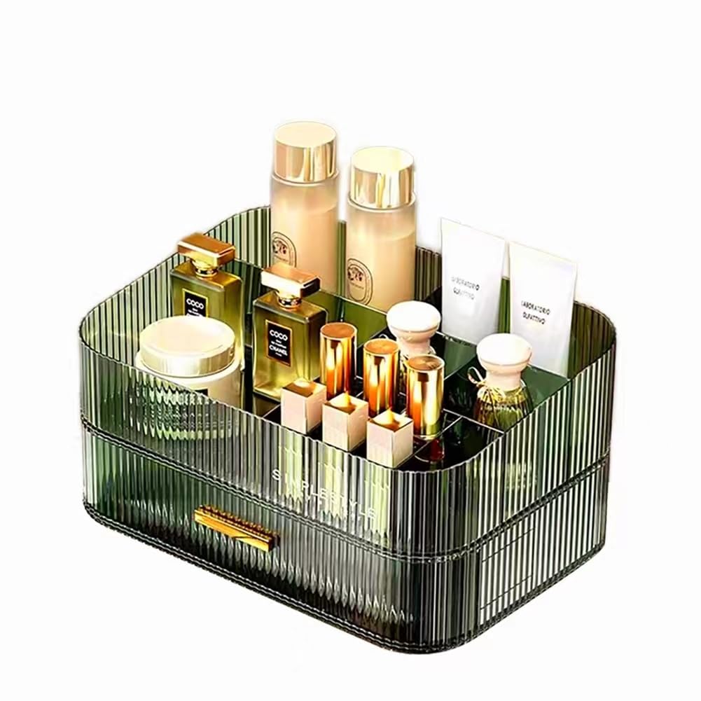 MIUOPUR Stackable Makeup Organizer with Drawers - Bathroom Vanity Storage for Cosmetics, Skincare, Lipsticks & Nail Care - Perfect for Desk, Dresser & Countertop Organization - Green