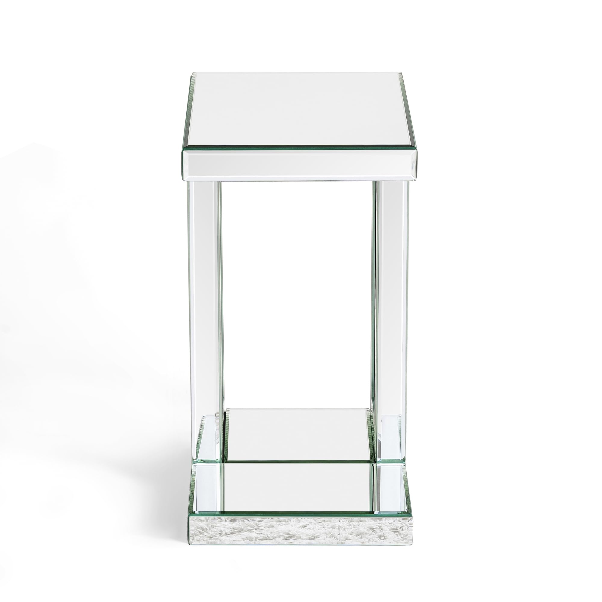 Mirrored C-Shaped End Table with Crystals - Accent Side Table for Sofa & Couch, Small Space Living Room & Bedroom Decor - Perfect for Holding Drinks, Books & Decor Items
