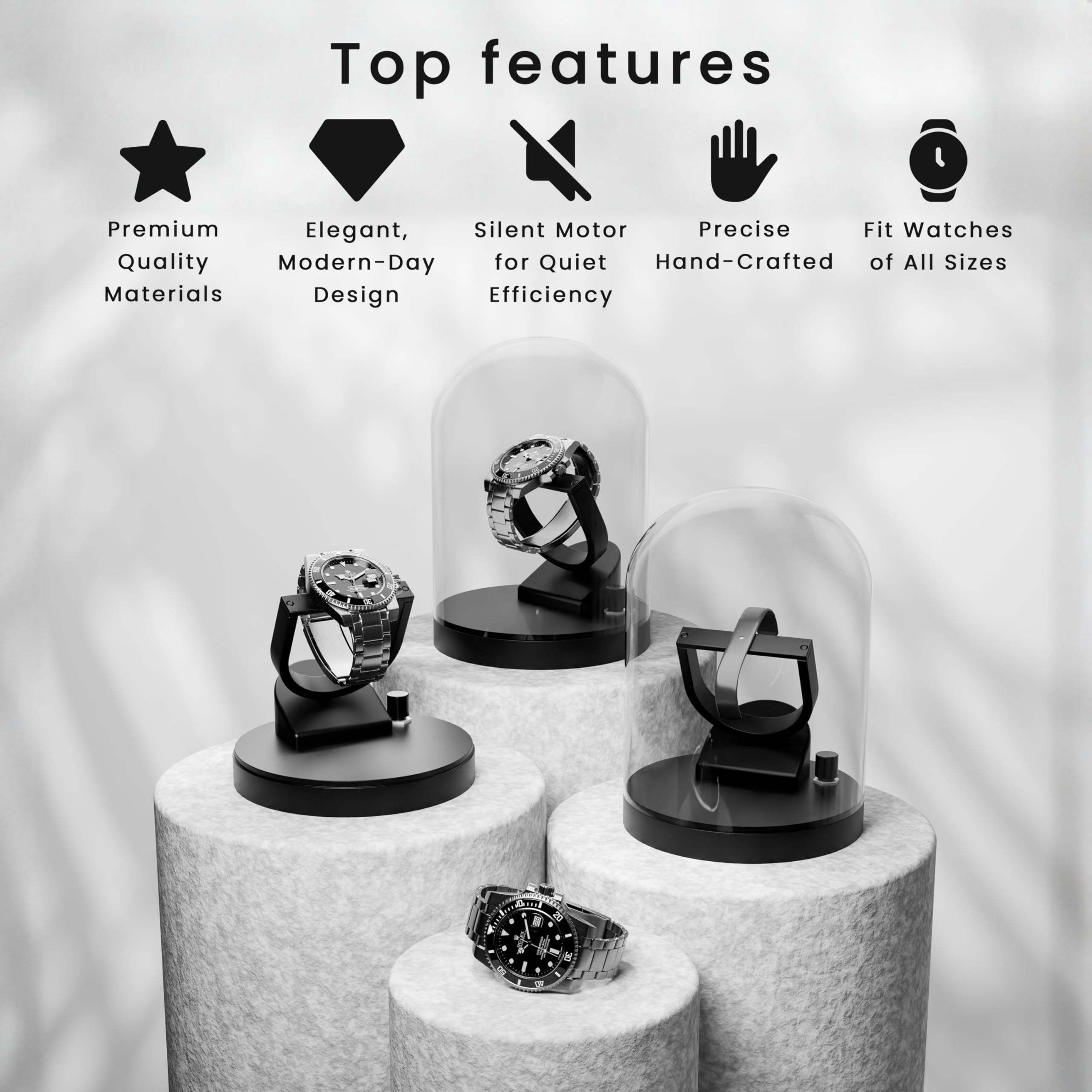 Elestoria Orbit Single Watch Winder - Automatic & Mechanical Watch Winder Box with Gyro Gyroscope Technology for Rolex & Luxury Watches | Clear Transparent Display | Perfect for Watch Collectors & Nightstand Storage