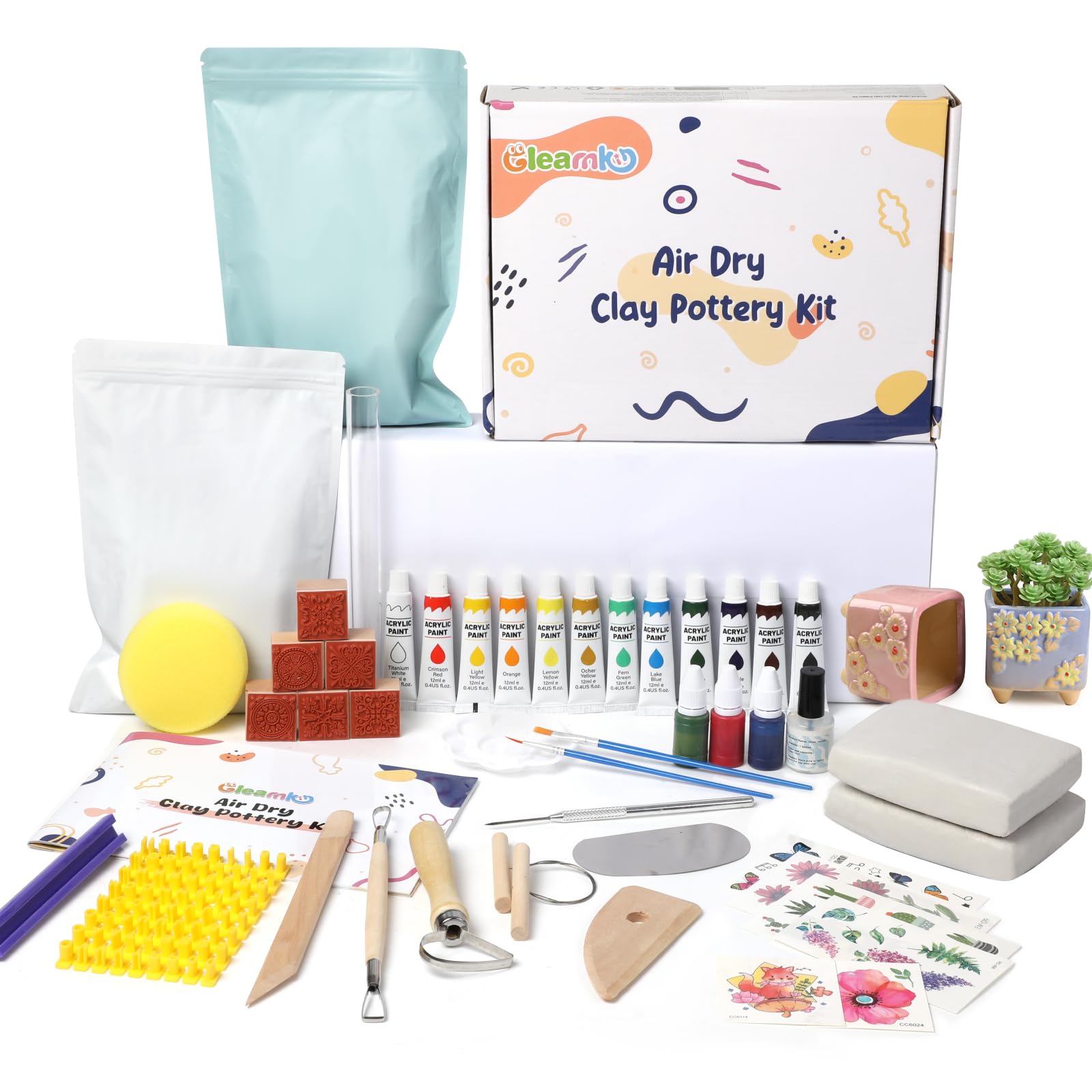 Air Dry Clay Kit for Adults & Beginners - White Modeling Clay with Sculpting Tools, Gloss Varnish & DIY Plate Making Supplies | Perfect for Pottery, Arts & Crafts Projects, Christmas Gifts & Home Decor