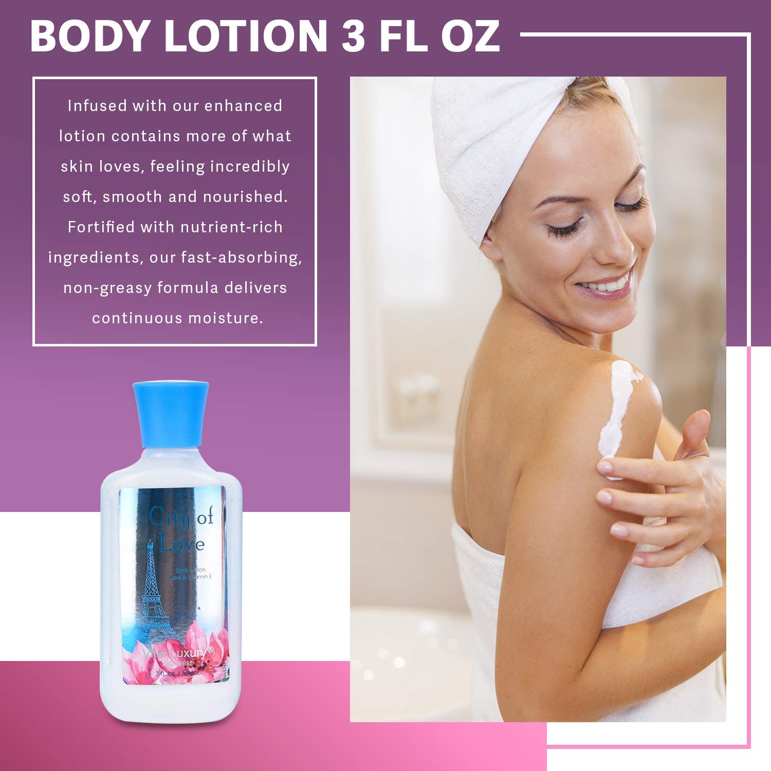 Bath & Body Care Travel Set - Home Spa Kit with Body Lotion, Shower Gel & Fragrance Mist | Personal Body Care Essentials for Travel (City of Love Scent) - Perfect for Vacations, Gifts & Self-Care Moments