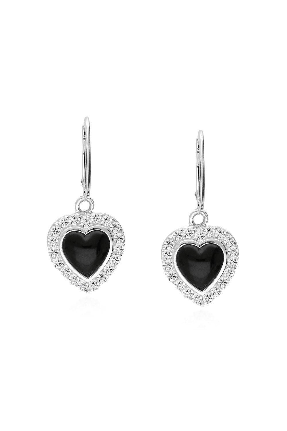 Elegant Sterling Silver Whitby Jet CZ Heart Drop Earrings for Women | Perfect for Valentine's Day, Anniversary & Special Occasions