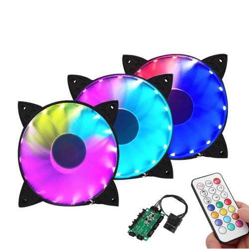Coolmoon 3PCS 120mm RGB LED PC Cooling Fans with Remote Controller - 30000Hrs Lifespan, Adjustable Speed for Optimal Airflow - Perfect for Gaming PC, Computer Case & CPU Cooling Systems