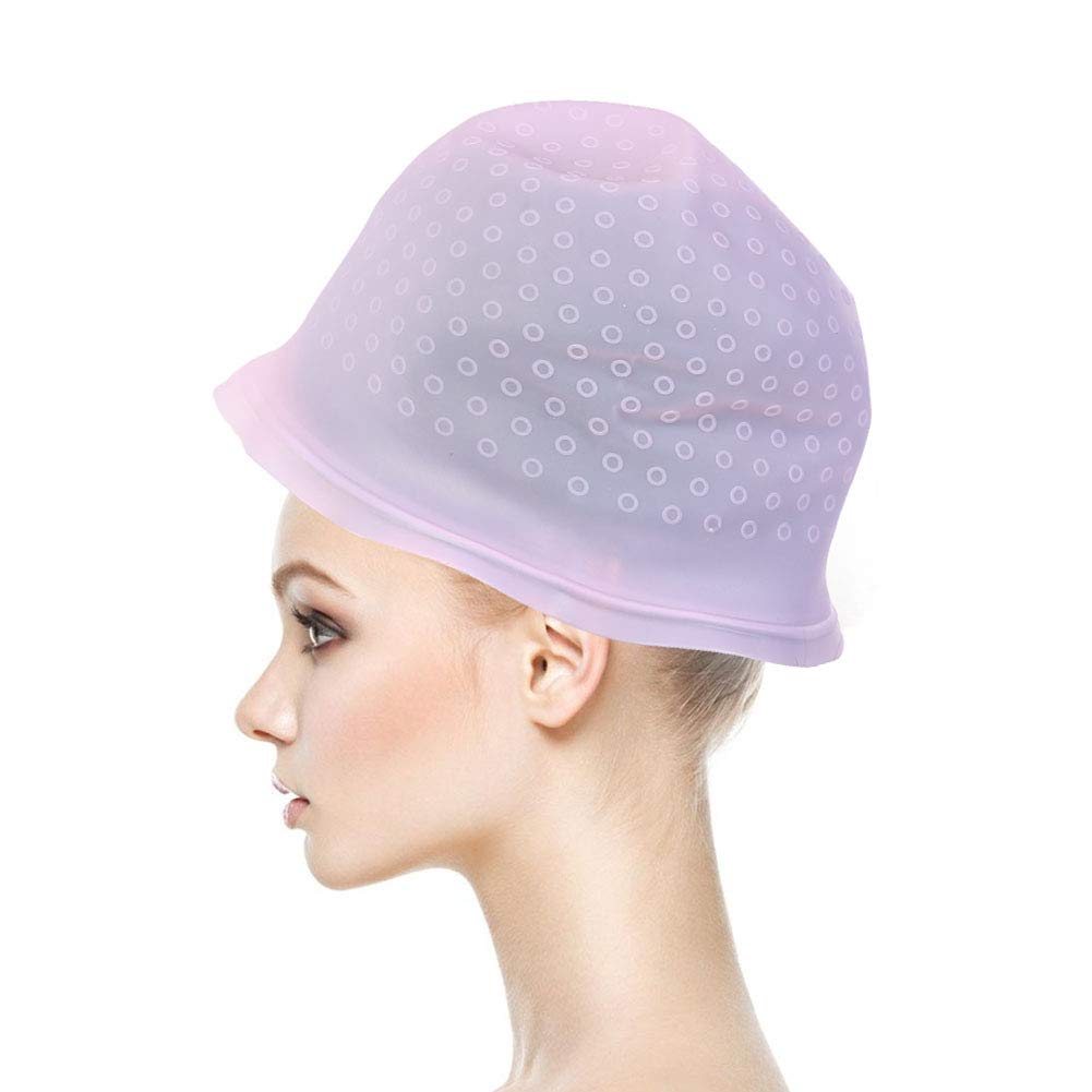 Professional Reusable Silicone Hair Coloring Cap with Hook for Highlighting & Frosting - Pink Salon Hairdressing Tool for DIY & Professional Use at Home or Salon