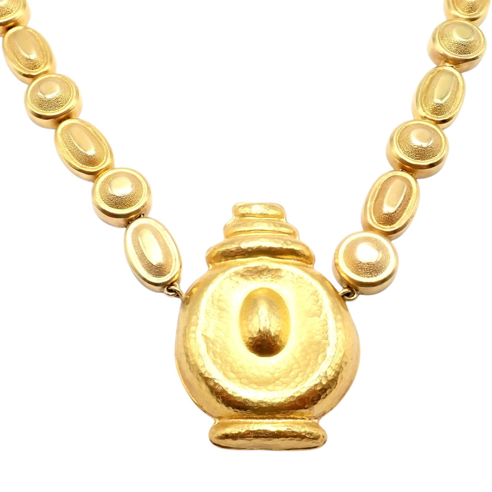 Vintage Estate Ilias Lalaounis 18k Yellow Gold Hammered Vase Necklace - Elegant Jewelry for Weddings, Parties & Special Occasions