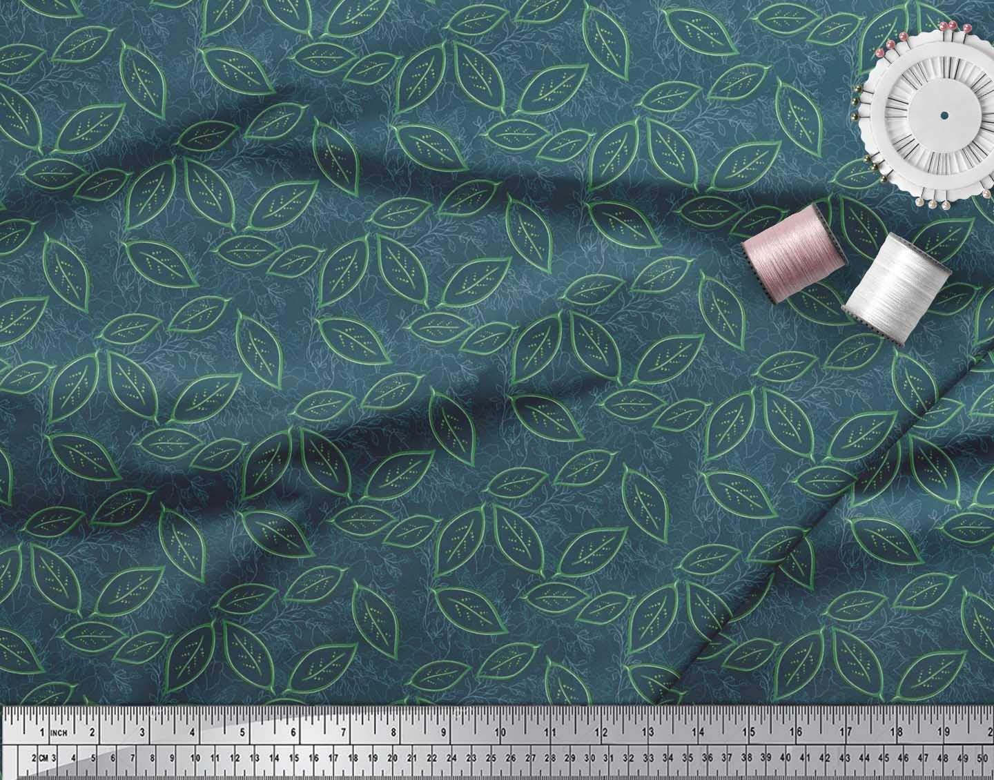 Soimoi Moss Georgette Blue Fabric by The Yard - 42 Inch Wide Artistic Leaves Printed Fabric for DIY Crafts, Dressmaking, Home Decor & Scarf Making