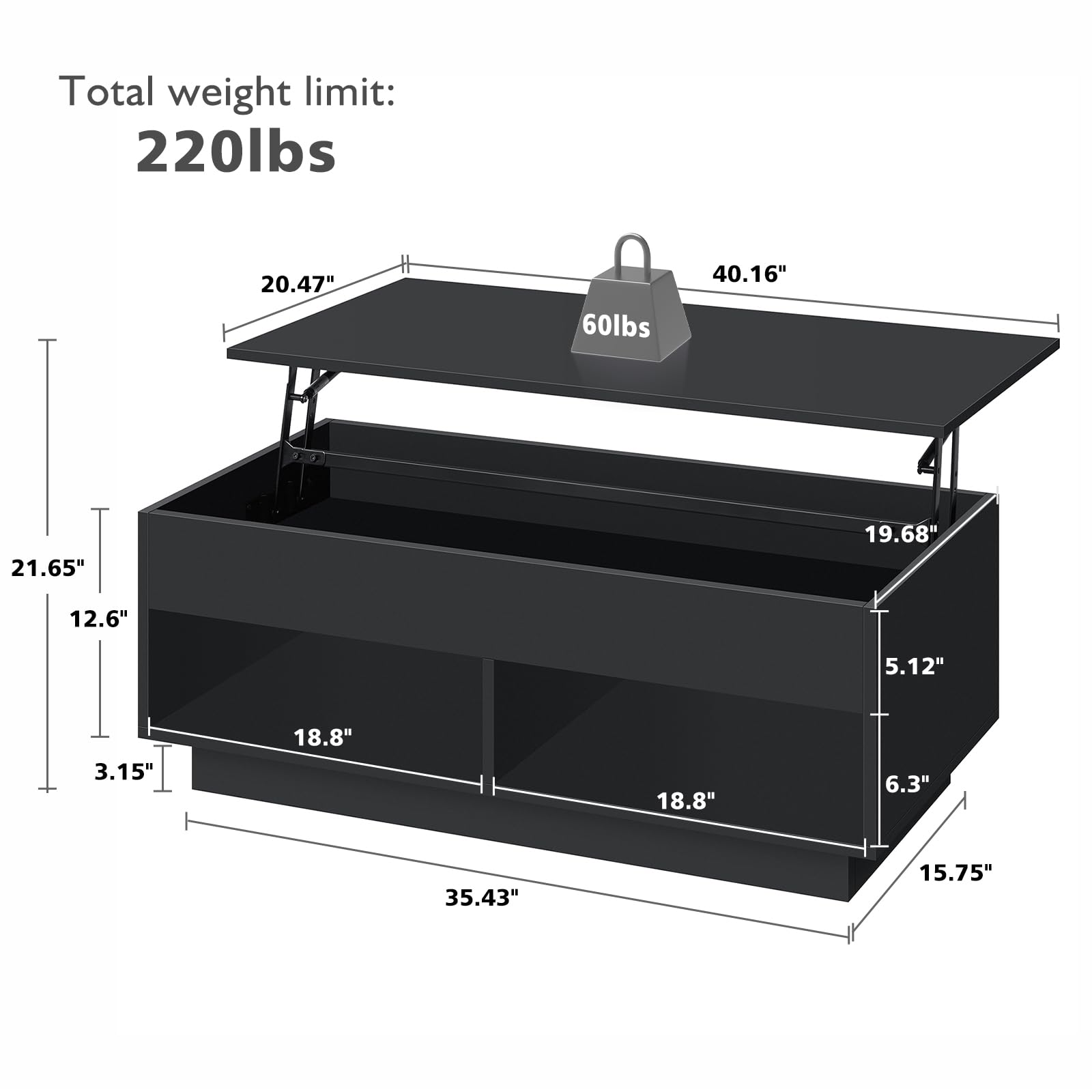 HOMMPA 2-Piece LED Lift Top Coffee Table and TV Stand Set - Modern LED Entertainment Center with Power Outlets for 70