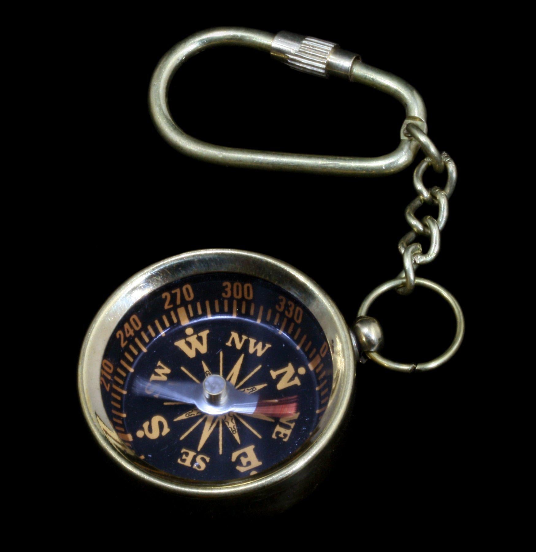 Premium Brass Compass Keychain - Vintage Style Navigation Tool for Outdoor Adventures, Hiking, Camping & Survival Gear
