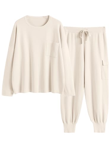 ANRABESS Women's Knit Sweater & Cargo Jogger Pants Two-Piece Lounge Set - Long Sleeve Pullover Top & Comfortable Pants Matching Outfit for Casual Wear, Home Relaxing, and Street Fashion