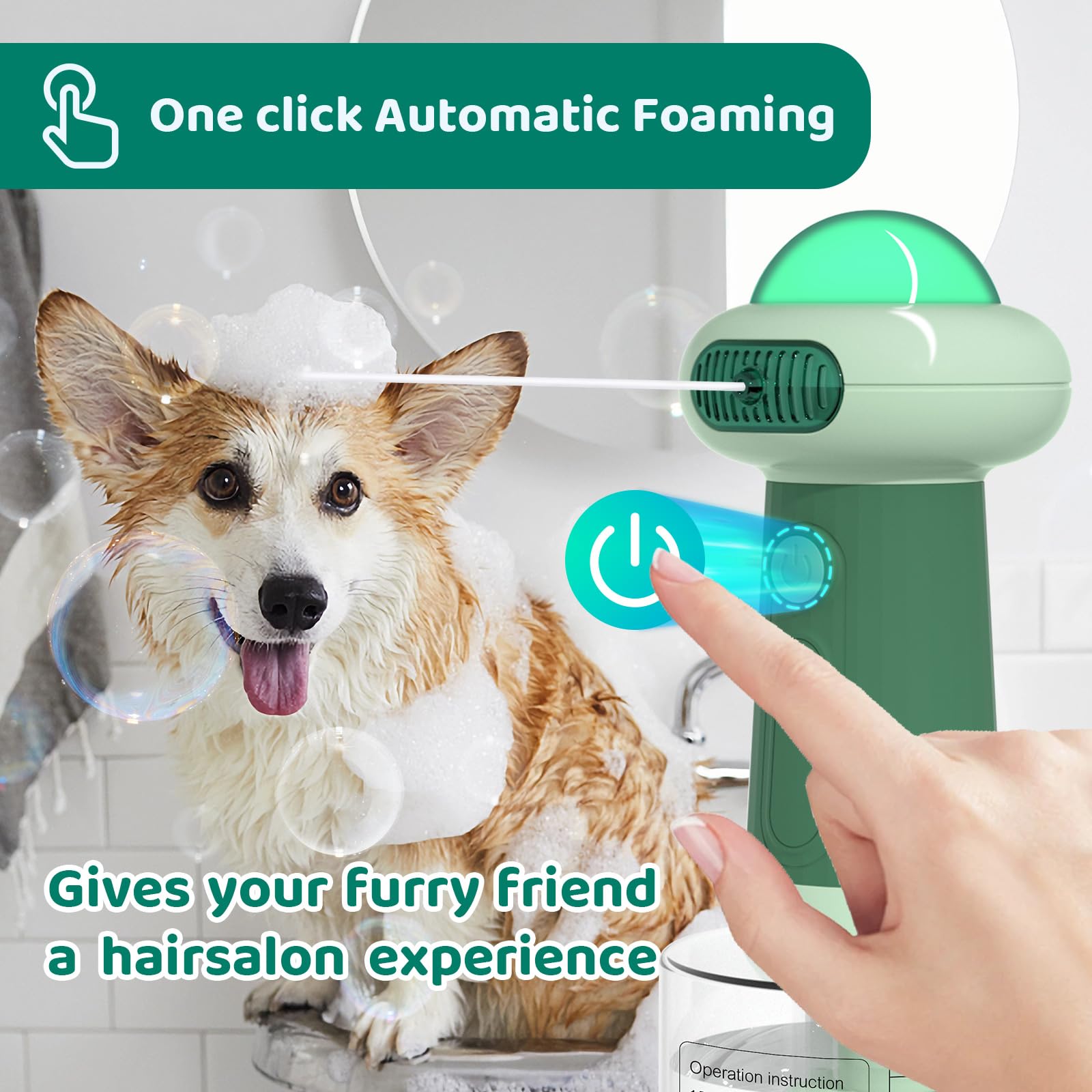 Electric Foaming Dog Shampoo Dispenser - UFO Pet Shampoo Sprayer for Dogs & Cats, Automatic Bathing Tool for Bathtub, Kitchen Sink & Bathroom Cleaning (Green) - Perfect for Home Grooming & Pet Spa Days