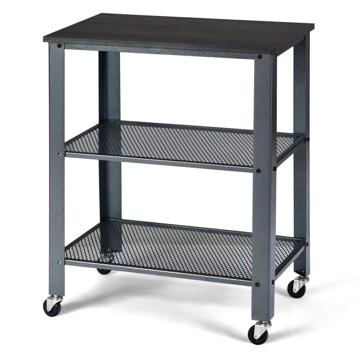 3-Tier Industrial Serving Cart with Wheels - Heavy Duty Kitchen Utility Cart, Storage Shelves, Silver Metal Frame - Perfect for Restaurants, Hotels, Home Kitchen & Office Use