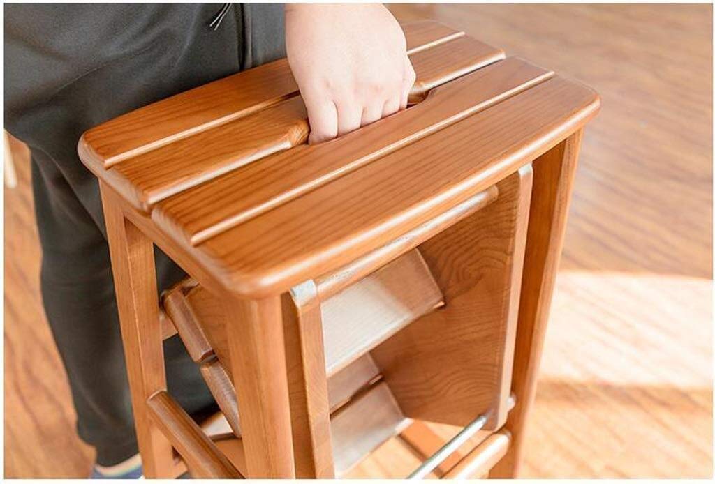 ZOUTYI 3-Step Solid Wood Folding Step Stool - Multi-Functional Dual Use Chair & Ladder for Home, Kitchen, Bathroom, and Garage Storage - Compact Space-Saving Design