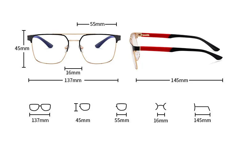 CCspace Unisex Full Rim Square Double Bridge Alloy Eyeglasses Frame 301561 - Stylish & Durable for Work, Reading, and Everyday Wear