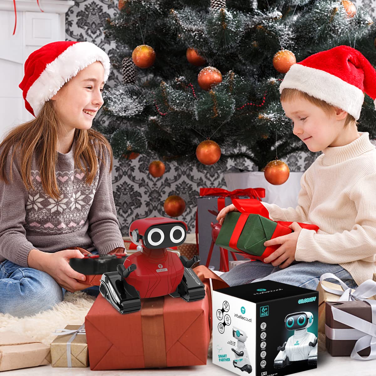 GILOBABY Remote Control Robot Toy for Kids - Interactive RC Robot with LED Eyes, Flexible Head & Arms, Dance Moves & Music - Best Birthday Gift for Boys & Girls Ages 3+ (Red) | STEM Learning Toy, Party Entertainment & Playtime Companion