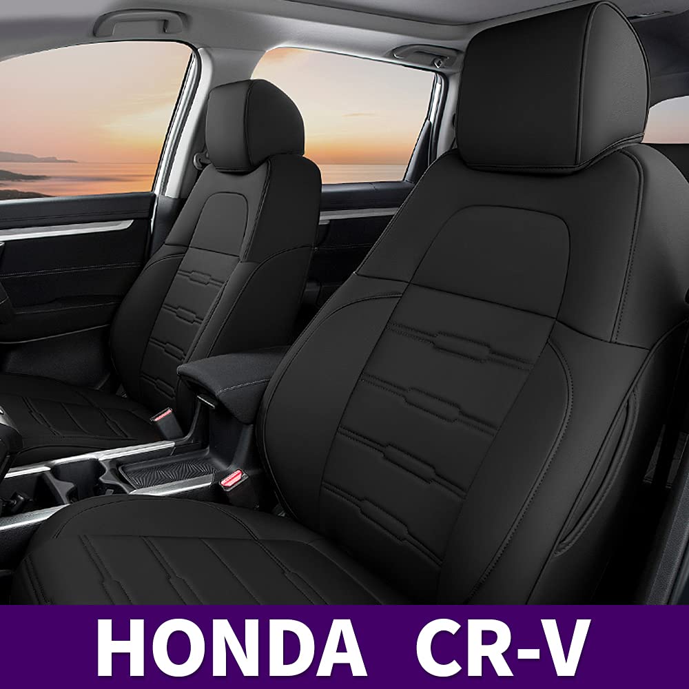 Custom Fit Honda CR-V 2017-2022 Car Seat Covers - Waterproof Faux Leather Full Set with Airbag Compatibility (Black) | Perfect for Road Trips & Daily Commute Protection