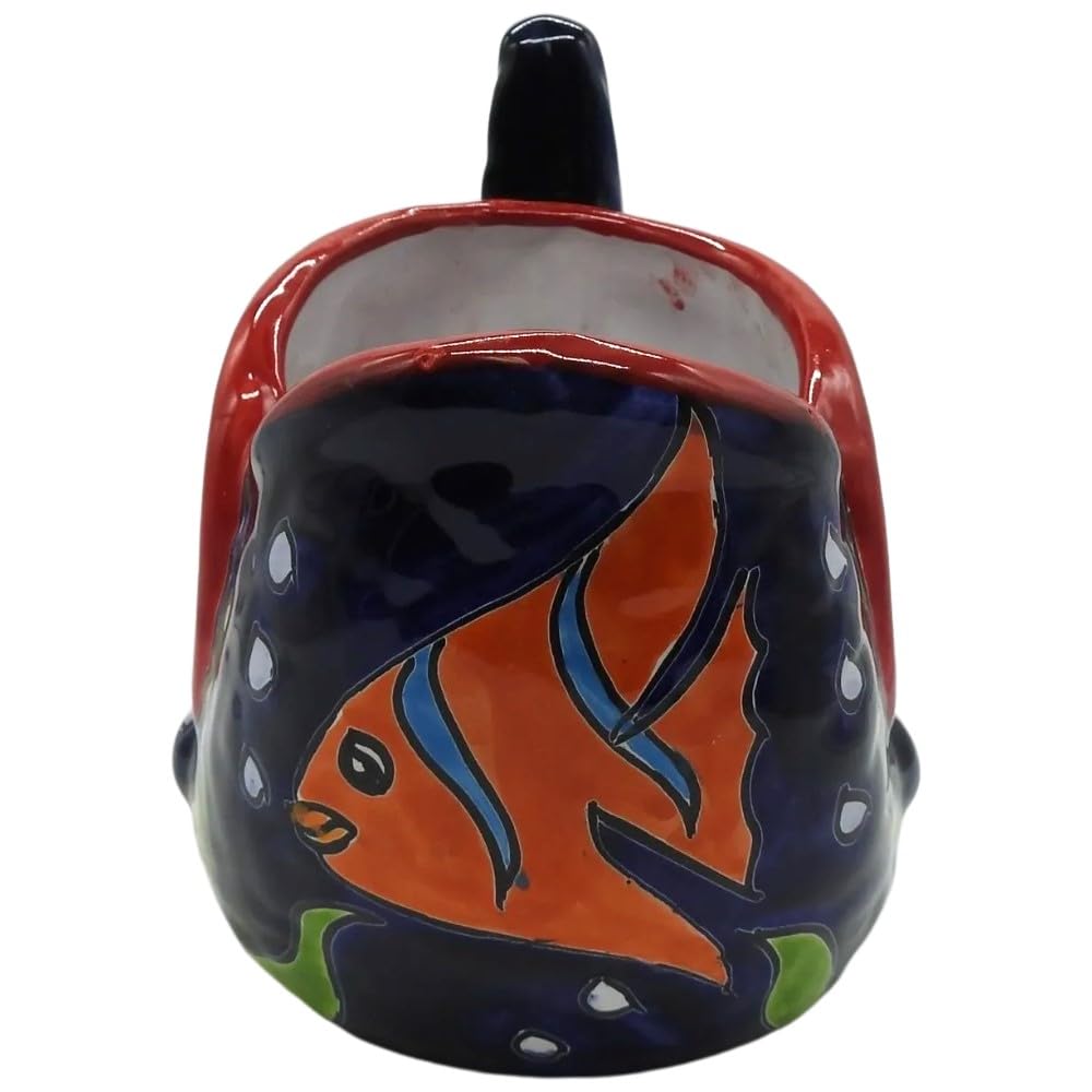 Large Talavera Bonsai Fish Planter - Hand-Painted Dark Blue Ceramic Pot for Succulents, Small Plants | Perfect for Home Decor, Garden, Office Desk & Patio