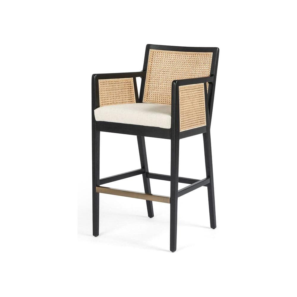 Antonia Bar Stool - Ebony Wood with Savile Flax Upholstery - Adjustable Height Counter Stool for Kitchen Island, Bar or Dining Room - Perfect for Home, Restaurant and Rental Use