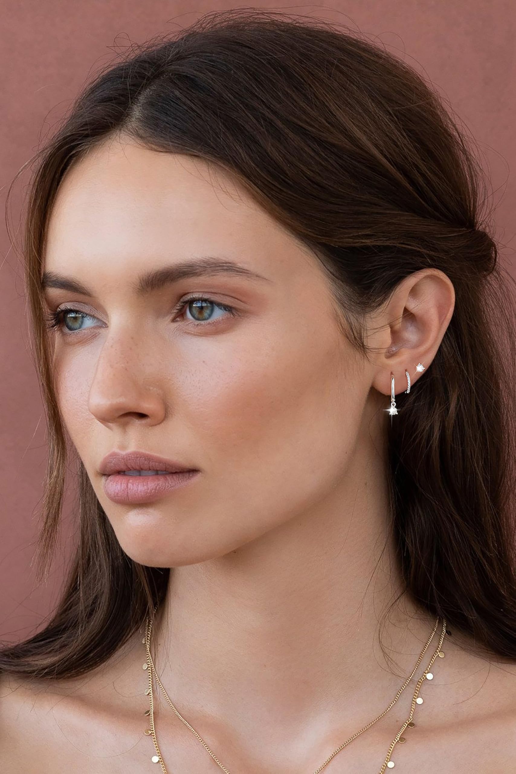3 Pairs 14K Gold Plated Hoop Earrings Set - Dainty Stud, Dangle & Huggie Earrings for Women | Hypoallergenic, Trendy Small Gold Jewelry | Perfect for Everyday Wear, Parties & Gifts
