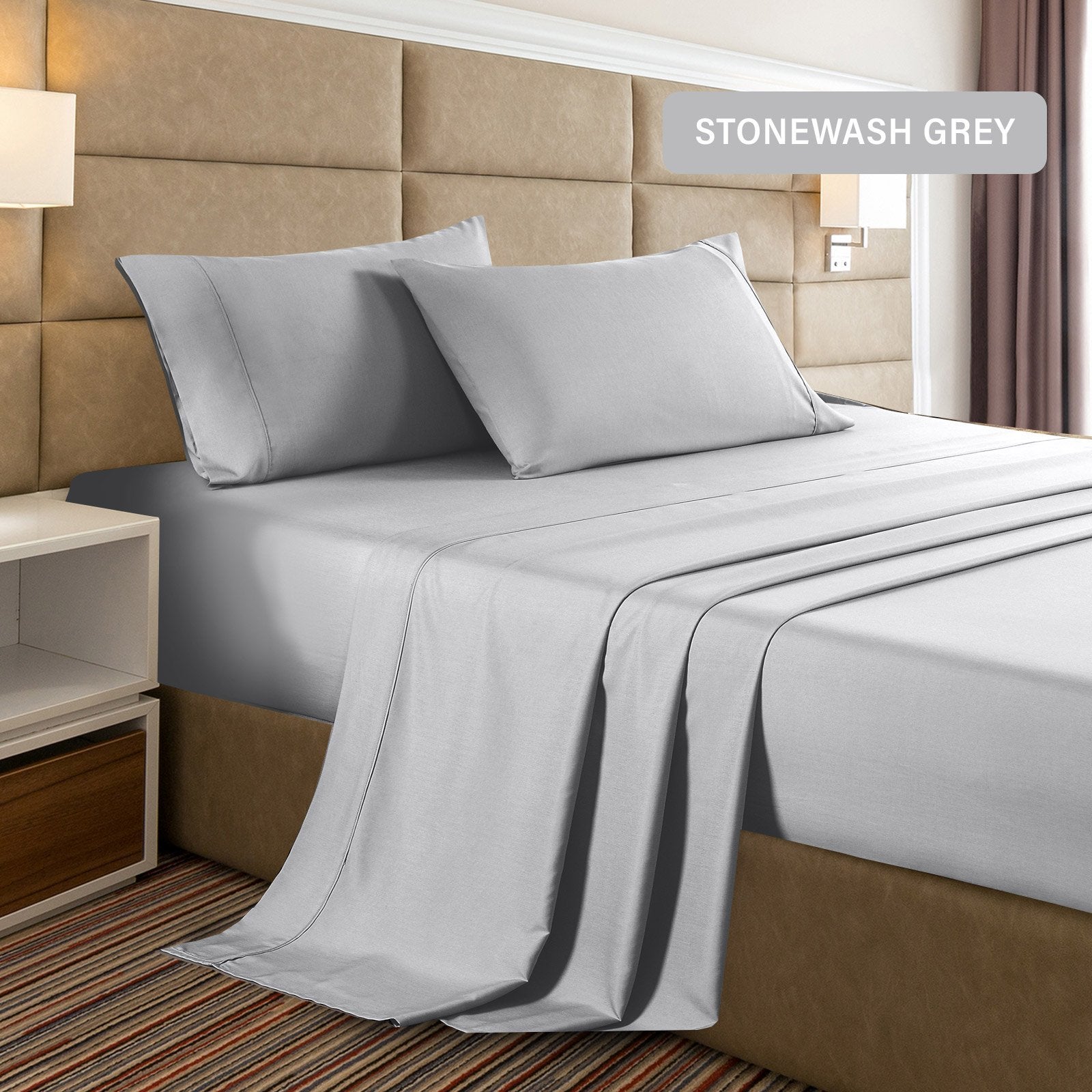 2000 Thread Count Bamboo Cooling Sheet Set - Ultra Soft King Size Bed Sheets - Stonewash Grey - Perfect for Hot Sleepers & Summer Nights