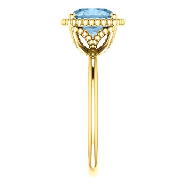 14Kt Gold 1 1/4 Carat Sky Blue Topaz Beaded Solitaire Ring - Elegant Engagement, Wedding & Anniversary Jewelry Gift for Women