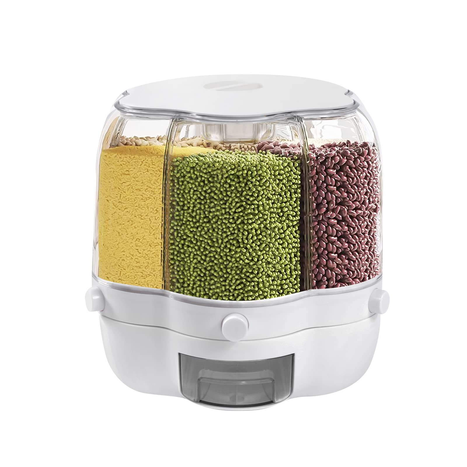 10KG Airtight Rice Storage Container with Lid - 6 Grid Kitchen Organizer for Rice, Grains, Beans & Dry Food | Moisture Resistant & 360° Rotating Design | Easy Assembly for Pantry & Kitchen Organization