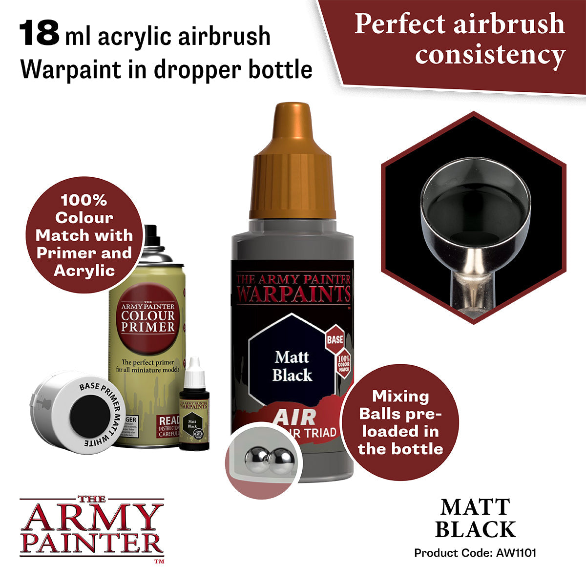Warpaints Air Matt Black Paint - High-Quality Matte Finish for Miniatures, Models & DIY Crafts - Perfect for Warhammer, Cosplay & Tabletop Gaming