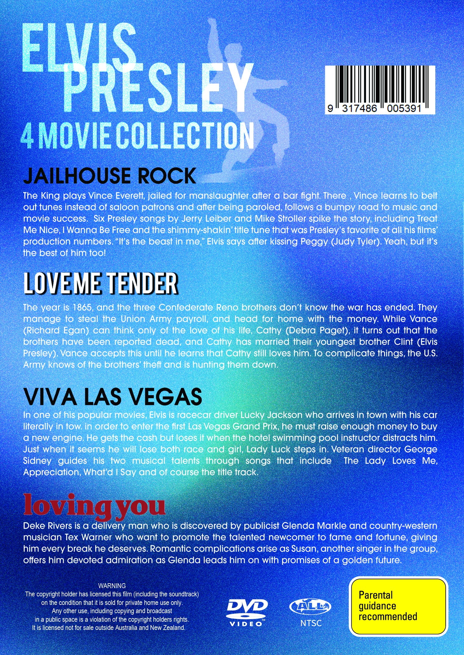 Elvis Presley 4-Movie DVD Collection - Jailhouse Rock, Love Me Tender, Viva Las Vegas & Loving You - Classic Films for Music Lovers & Movie Nights