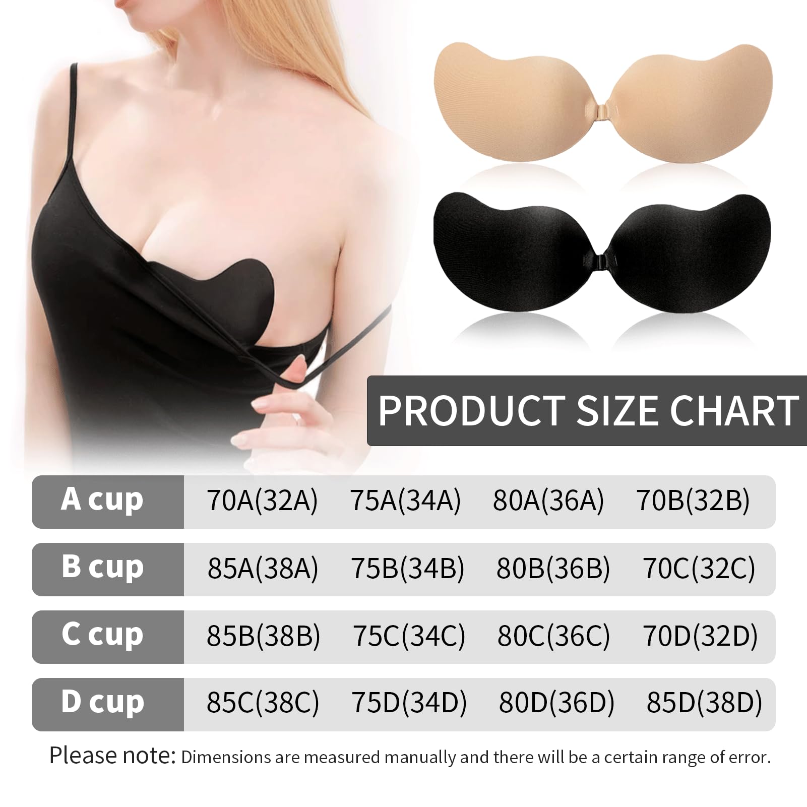 Sticky Bra Strapless Backless Push Up Adhesive Bra for Women - Invisible Lift Wireless Reusable Frontless Bra for Wedding, Evening Dress, Swimwear & Special Occasions