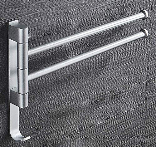 Rotatable Wall Mounted Bathroom Towel Rack - Rustproof Aluminum Shower Storage Shelf with 2 Swivel Bars & Hooks for Kitchen, Toilet - Perfect for Organizing Towels, Robes & Bath Accessories