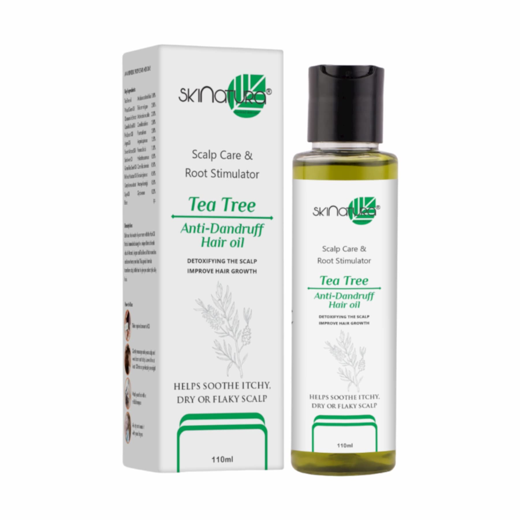 Organic Tea Tree Anti-Dandruff Hair Oil for Scalp Care & Hair Growth - 12 Natural Oils Blend (110ml) - Soothes Itchy Scalp & Promotes Stronger Hair for Men & Women