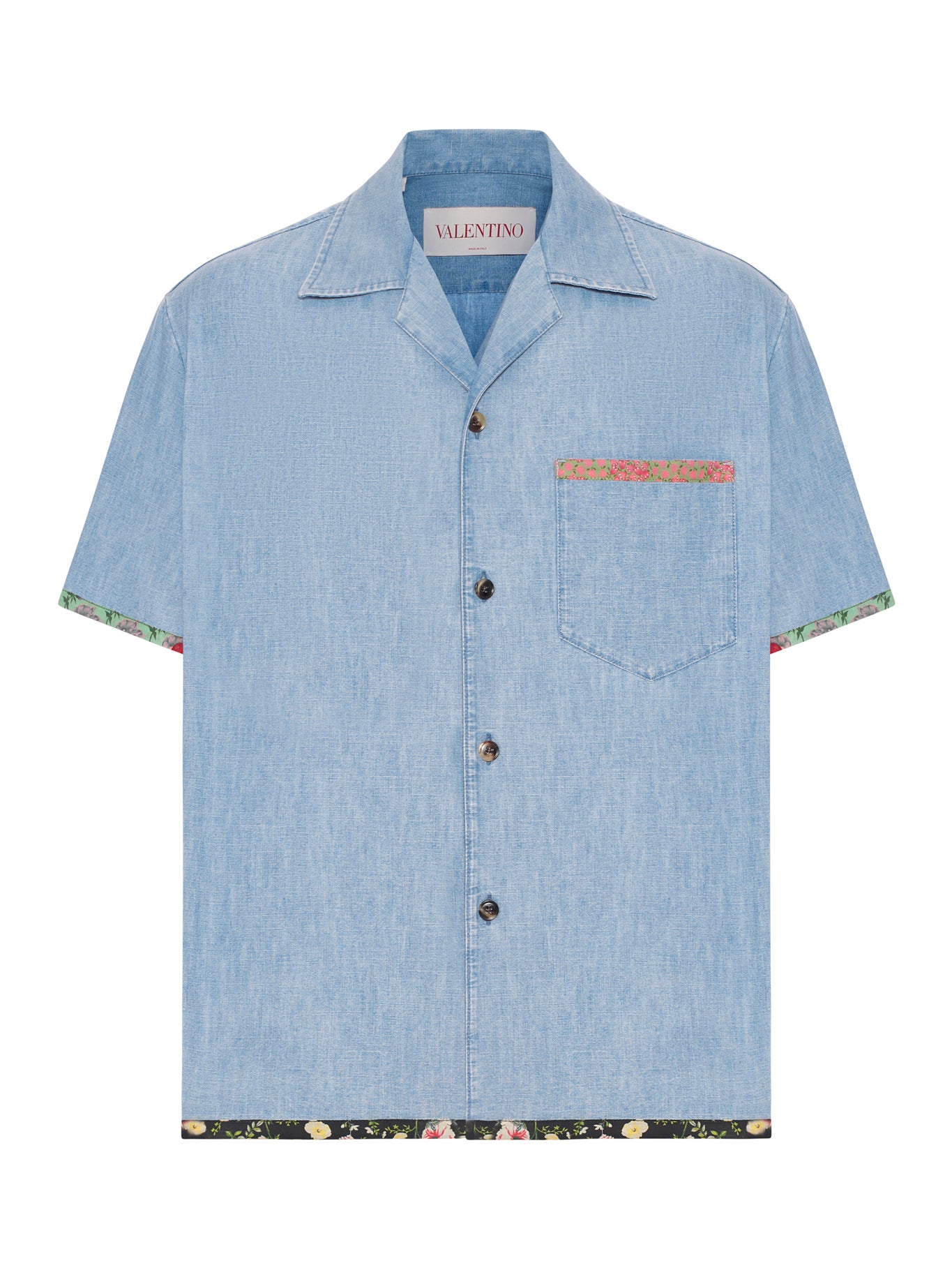 Floral Print Edge Denim Bowling Shirt for Men & Women - Vintage Retro Style Shirt for Casual Wear, Bowling Nights & Outdoor Activities