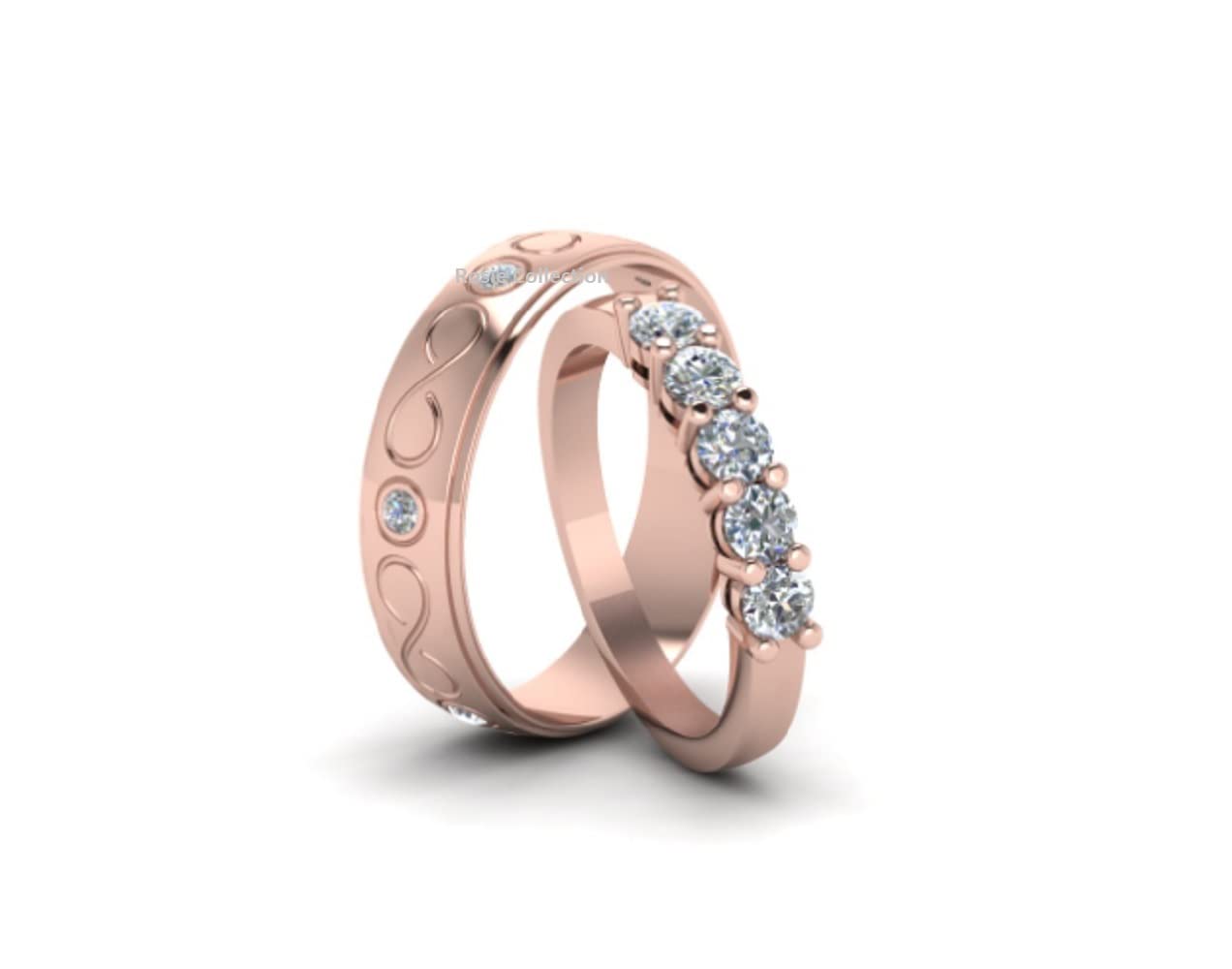 14K Rose Gold Over Sterling Silver Matching Couple Rings Set - His & Hers Promise, Engagement & Anniversary Rings - Comfort Fit for Valentine's Day Gift - Perfect for Weddings, Proposals & Romantic Occasions