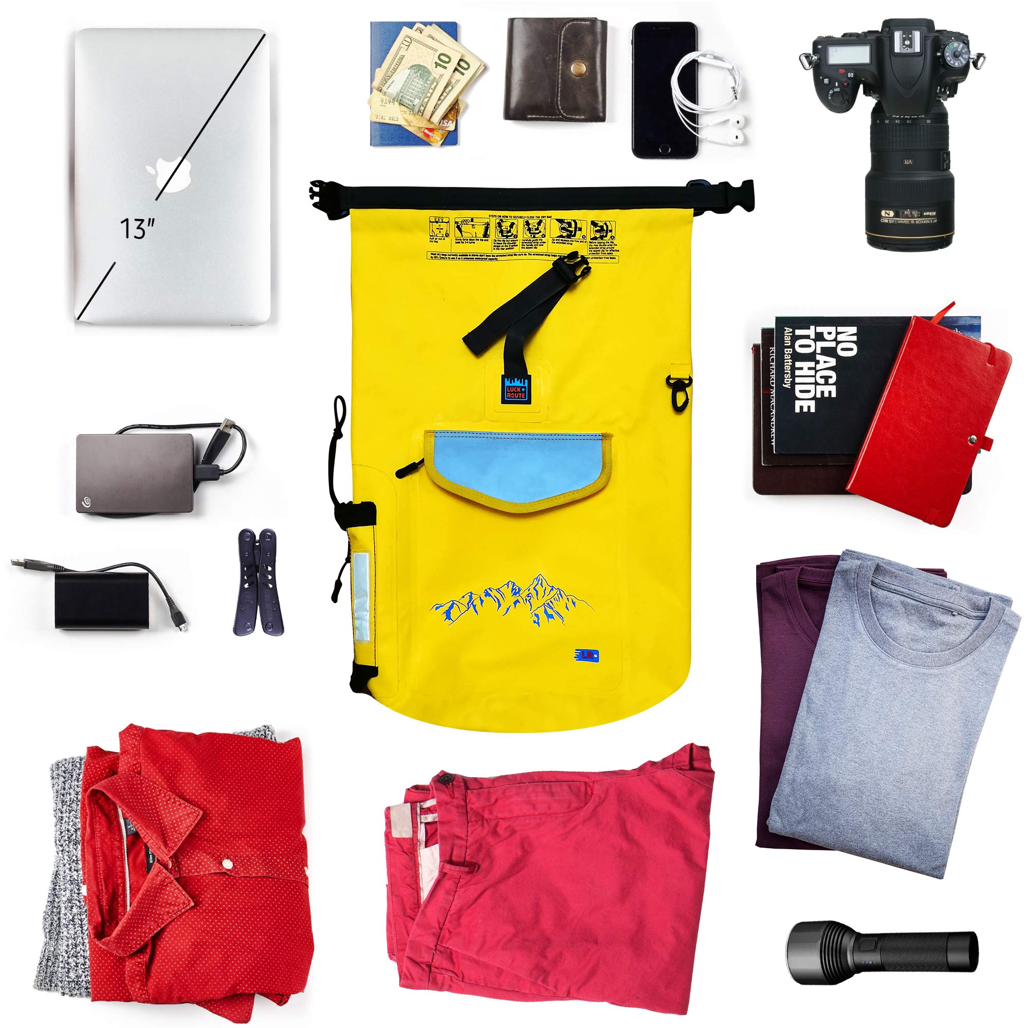 Waterproof Dry Bag 10L - Yellow Kayaking Dry Sack for Boating, Swimming & Outdoor Activities - Floating Waterproof Backpack for Camping, Hiking & Water Sports