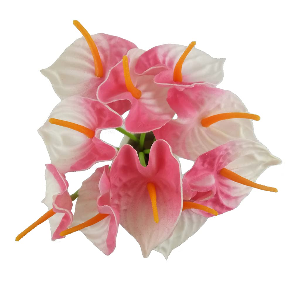 10Pcs Pink Artificial Anthurium Fake Flowers - Lifelike Home Decor for Indoor Living Room, Dining Room, Wedding & Bridal Bouquet - Perfect for Centerpieces, Table Arrangements & Party Decorations