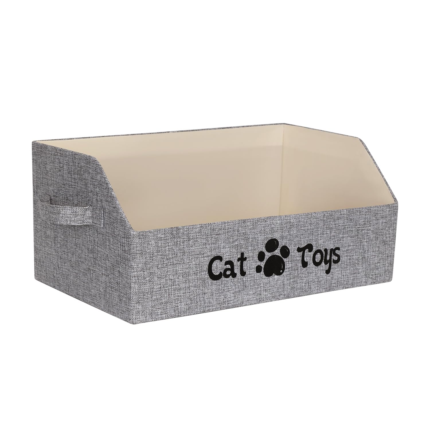 19.7 Inch Collapsible Cat Toy Storage Box with Handles - Pet Supplies Organizer for Toys, Clothes & Accessories - Perfect for Dogs & Cats - Gray | Ideal for Home, Living Room & Pet Play Areas