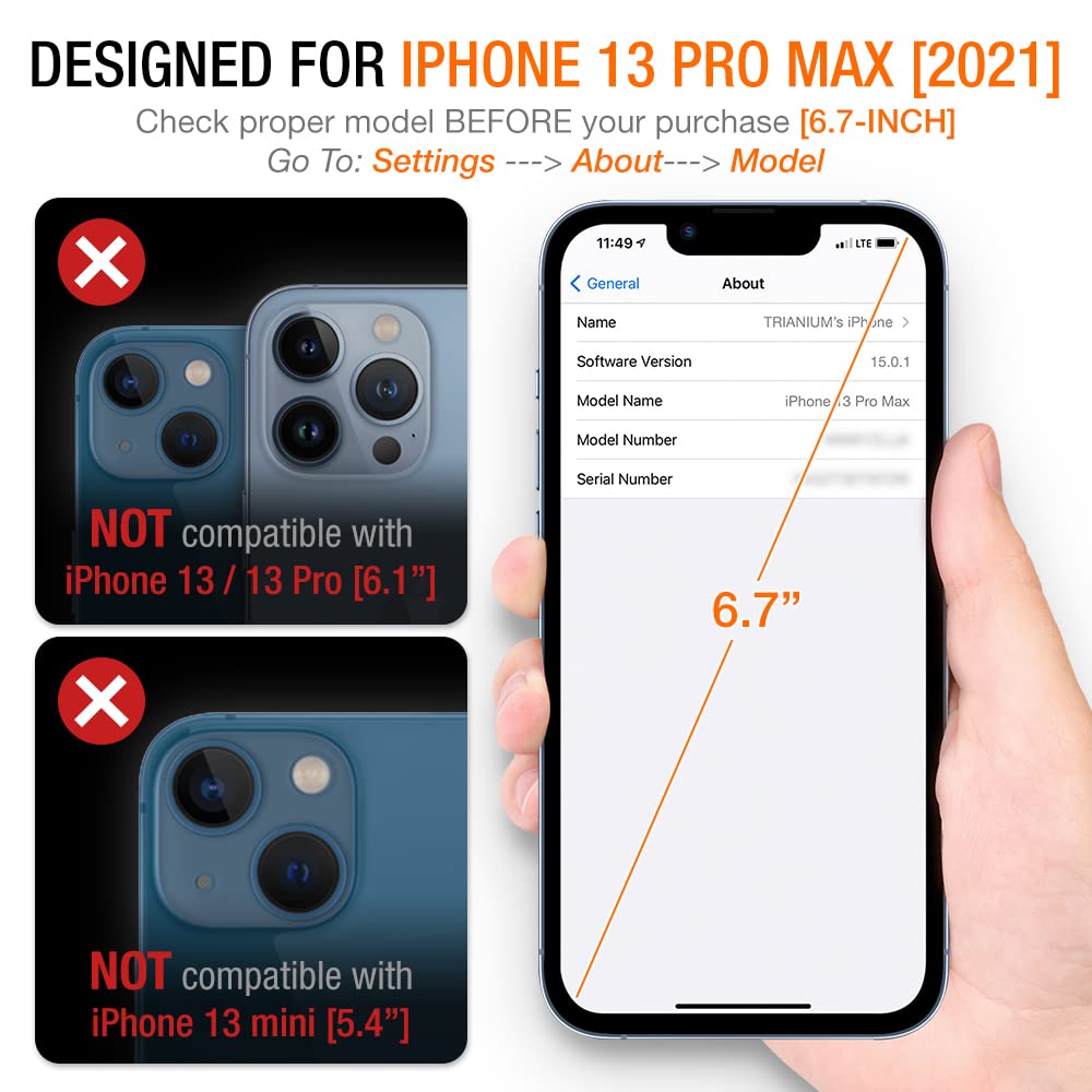 Trianium 3 Pack Tempered Glass Screen Protector for iPhone 13 Pro Max (2021) - 9H Hardness HD Clear Film with Easy Installation Alignment Tool - Perfect for Work, Travel & Everyday Protection